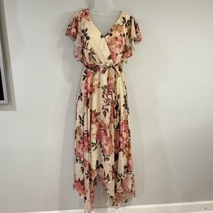 Night Way Collections Cream Flutter Sleeve High Low Dress